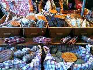 Annecy France Market Stall selling sausages