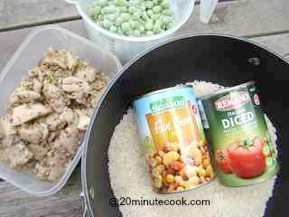 Ingredients for a chicken paella recipe