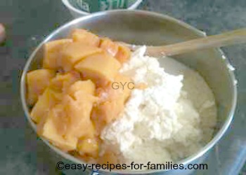 Ricotta cheese and pumpkin added to dry ingredients