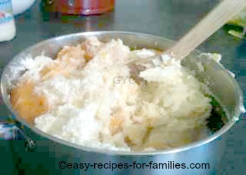 Mixture of combined ricotta cheese pumpkin, flour, sugar and almond meal