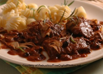 Plate of beef stew made from a dutch oven recipe