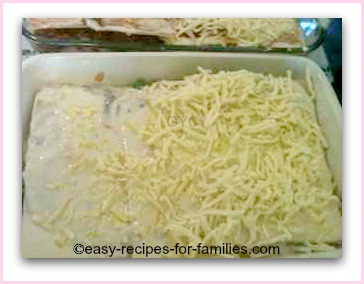 Top the easy lasagne with shredded cheese