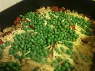 Top omelet mixture with peas