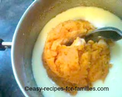 Add pumpkin puree to the condensed milk