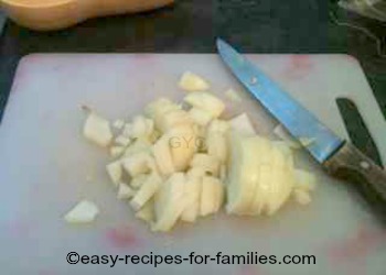 Diced onions for easy pumpkin soup