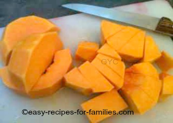 Diced pumpkin for easy pumpkin soup recipe