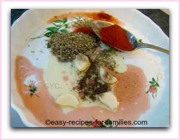 Seasoning for this healthy vegetarian recipe on the base of the flan tray