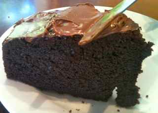 a slice of chocolate cake from one of our easy cake recipes.
