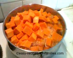 Boil pumpkin chunks in lots of sugared water