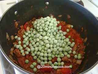 Frozen peas added to savory ground beef recipe