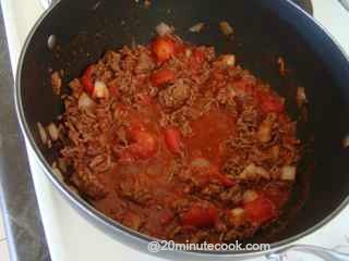 Savoury ground beef simmering in a pot