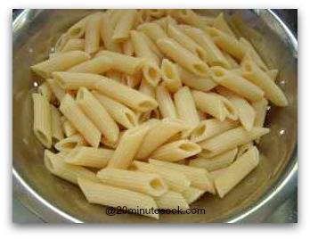 Drain pasta in a colander