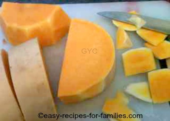 Diced fresh pumpkin for a real pumpkin pie