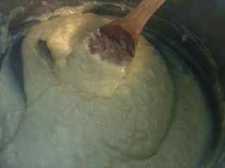 The batter for Gen's meals with ground beef is mixed till smooth