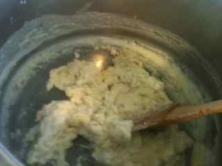 Stir in the flour. The mixture clumps together