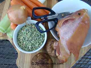 Ingredients for pea and ham soup