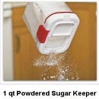 Progressive's Powdered Sugar Keeper. Holds 1 pound of powdered sugar. Includes a built in mesh dispenser and built in leveler. CLICK HERE FOR MORE DETAILS