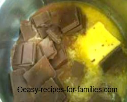 Melt butter and chocolate for the pumpkin dessert