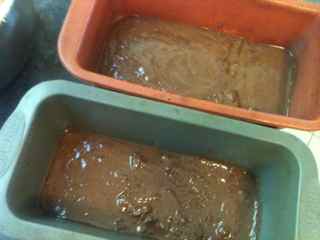 Pour into the base of the non-stick loaf tins
