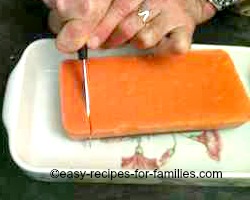 Slice the pumpkin dessert into bars then serve 