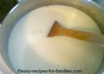 Milk in the saucepan to make the white sauce