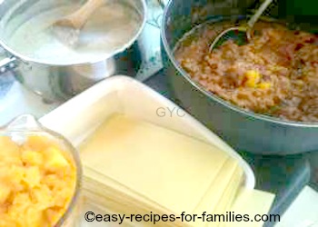 Cooked ingredients for pumpkin lasagne