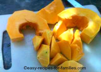 Diced fresh pumpkin for a real pumpkin pie