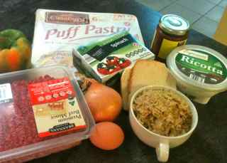 Ingredients for an elegant recipe for ground beef - ground beef wellington