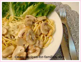 homemade spaghetti sauce with cheesy mushroom sauce