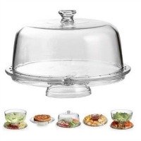 Versatile six in one cake stand made of clear acrylic. 12 inch diameter. Besides a cake stand, it can be used for salads, dips and tid bits, and for trifles. CLICK HERE FOR MORE DETAILS.