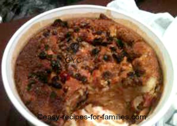 Bread pudding in a ramekin, made from an easy bread pudding recipe