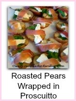Healthy Appetizer of Roasted Pears Wrapped in Proscuitto