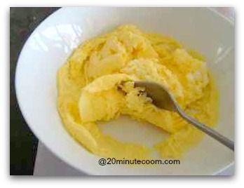 Break up cooked eggs with a fork