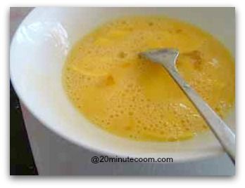 Use a fork to stir the partly cooked mixture
