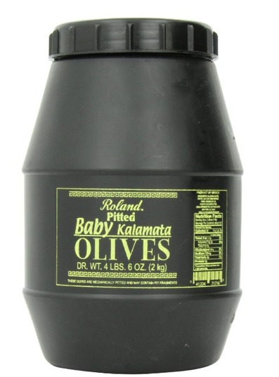 Roland Pitted Baby Kalamata Olives. 4 pounds 6 ounce Jar. Product of Greece