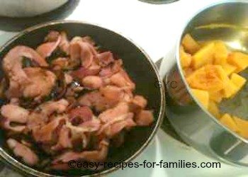 Cooked bacon and pumpkin for the real pumpkin pie 
