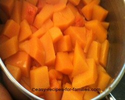 Cooked cubes of pumpkin